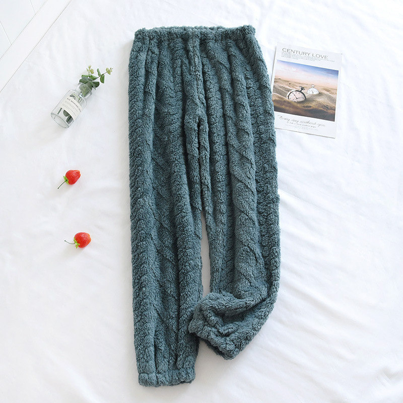 Pantalones de dormir de franela con cintura elástica para mujer, ropa para el hogar, informal, gruesa, holgada, a la , para estudiantes: green / M