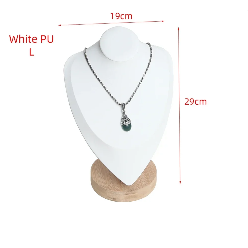 Bamboe Ketting Display Stand Hanger Display Sieraden Houder Sieraden Mannequin Buste Ketting Etalage Sieraden Display: White PU L
