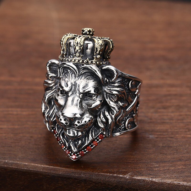 Bocai pure  s925 silber schmuck retro persönlichkeit punk dominante krone löwenkopf anhänger beliebter mann freund: Ring