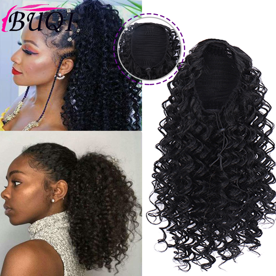 BUQI Drawstring Afro Curly Ponytail Synthetic Hair Bun Chignon Hairpiece For Women Clip in Hair Extension