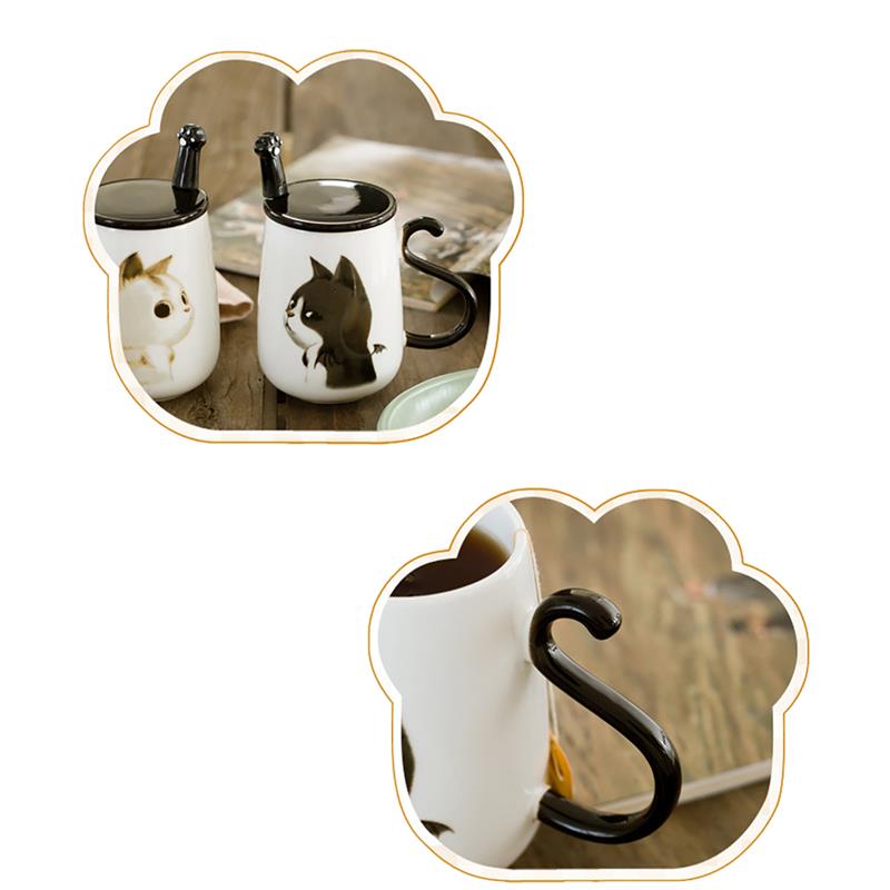 Cute Big 450ML Cat Pattern Ceramic Coffee Mug With Spoon And Cover Healthy Office And Home Use Cat Coffee Mug