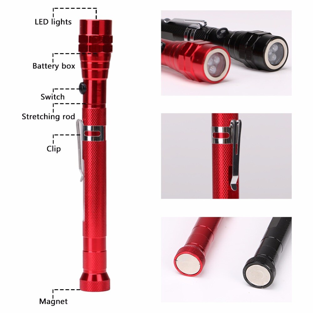 Portable Flexible Flashlight Telescopic 360 Degree 3 LED Outdoor Torch Magnetic Pick Up Tool Lamp Light
