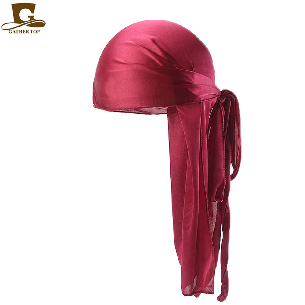 Durag Men Solid Color Silk Durags Women Breathable Turban Hair Bands 13Pcs/package: Wine Red