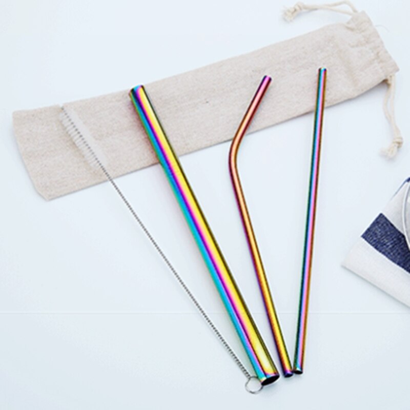 Reusable Straw Boba Tea Wine Bubble Tea Metal Straw Eco Friendly Products Stainless SteelStraws Cleaning Brush Bar Accessories: Colorful