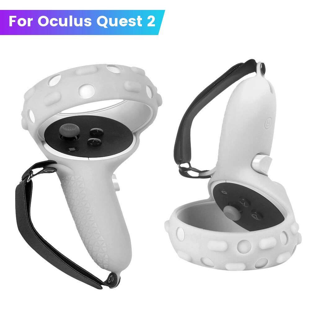 Vr Handvat Siliconen Beschermhoes Voor Oculus Quest 2 Controller Grips Cover + Pu Leer Anti-Verloren Band Voor quest2 Vr Accesoires
