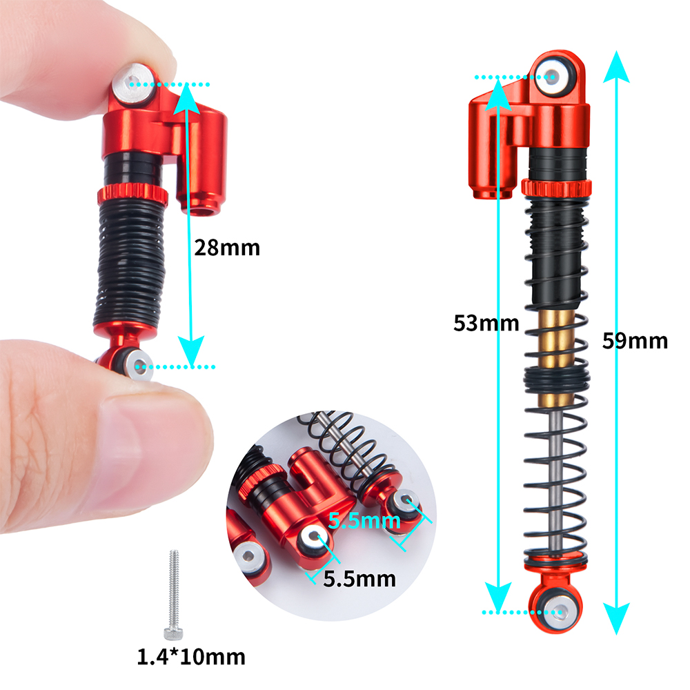 YEAHRUN 4 Uds 53mm amortiguador de aluminio roscado Tele amortiguador actualizaciones para 1/24 RC coche Axial SCX24 JLU gladiador Micro Crawler: Morado