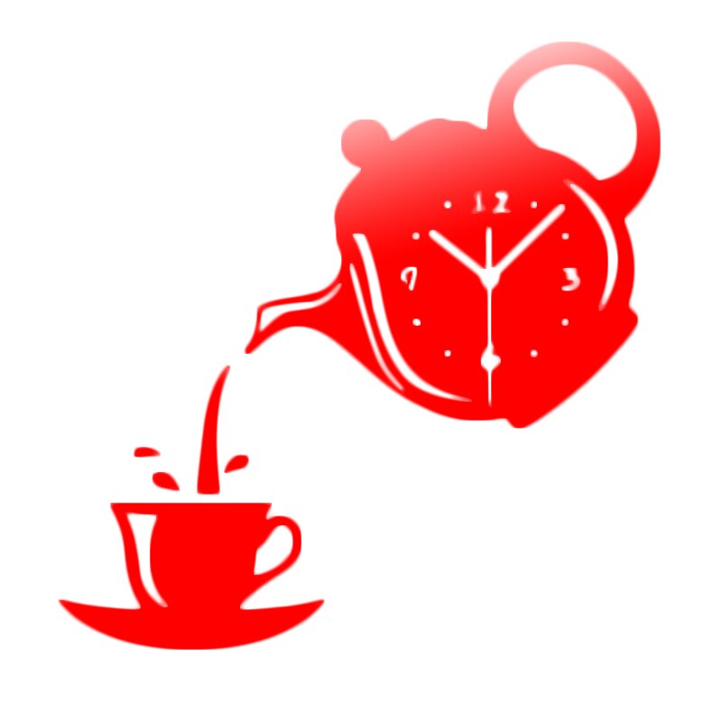 Taza de acrílico para café, tetera, 3D Reloj de pared, relojes decorativos de pared de cocina, reloj de decoración para el hogar, Relojes de pared de cocina, sala de estar: Rojo
