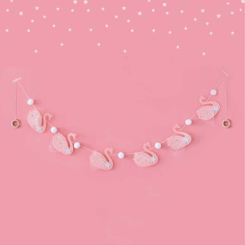 Banderole de cygne en tissu rose blanc, décorations de mariage pour la maison, guirlande, fournitures de fête d'anniversaire, bannière, décor de fête prénatale pour filles