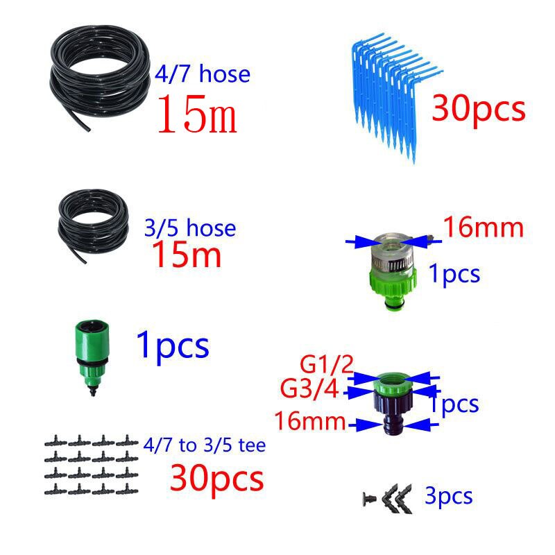 Drip arrow irrigation system micro drip irrigation system garden watering Potted plants with greenhouse automatic watering: 15m