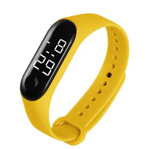 M3 Children Solid Color Adjustable Strap LED Digital Electronic Wrist Watch: YELLOW