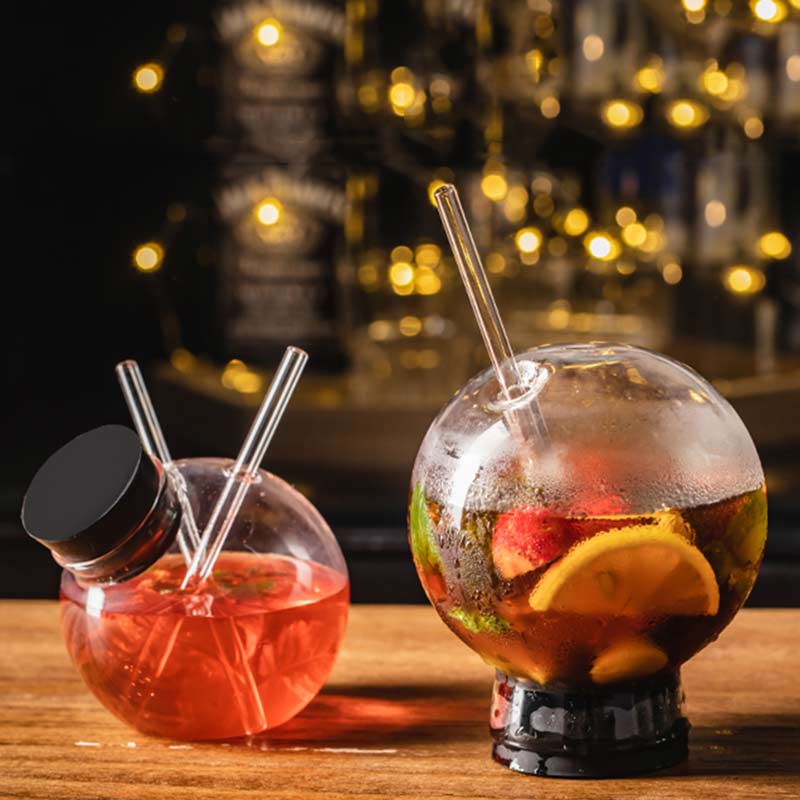 Rundbold cocktailglas molekylært vinglas med sugerør juice kop bar party club drinkware 285/450ml