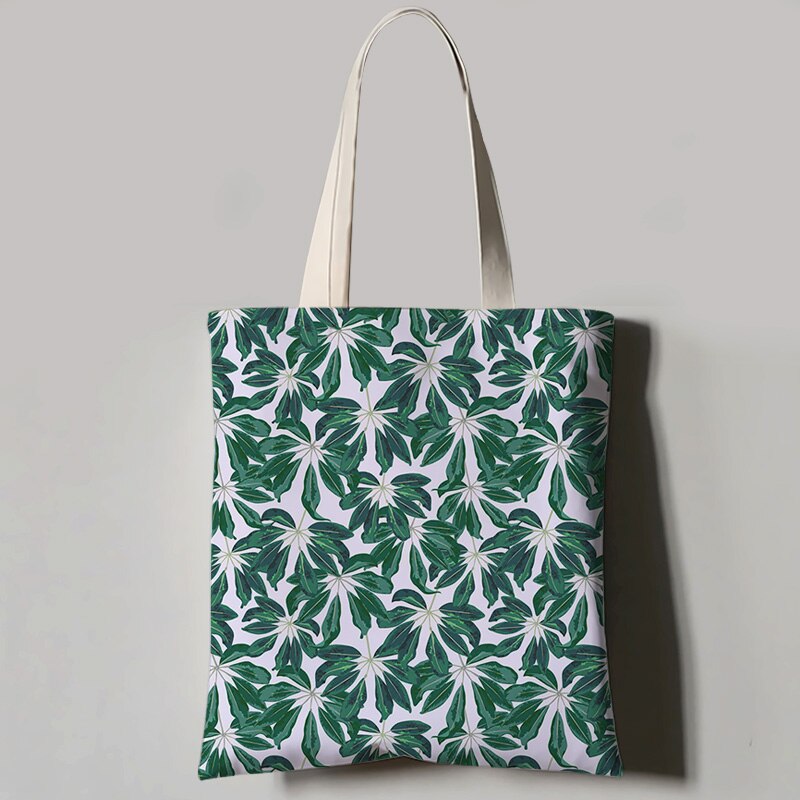 Turtle Leaf Tropical Plant Printed Tote Bag For Women Canvas Bag Ladies Shoulder Bag Outdoor Casual Tote Foldable Shopping: 15