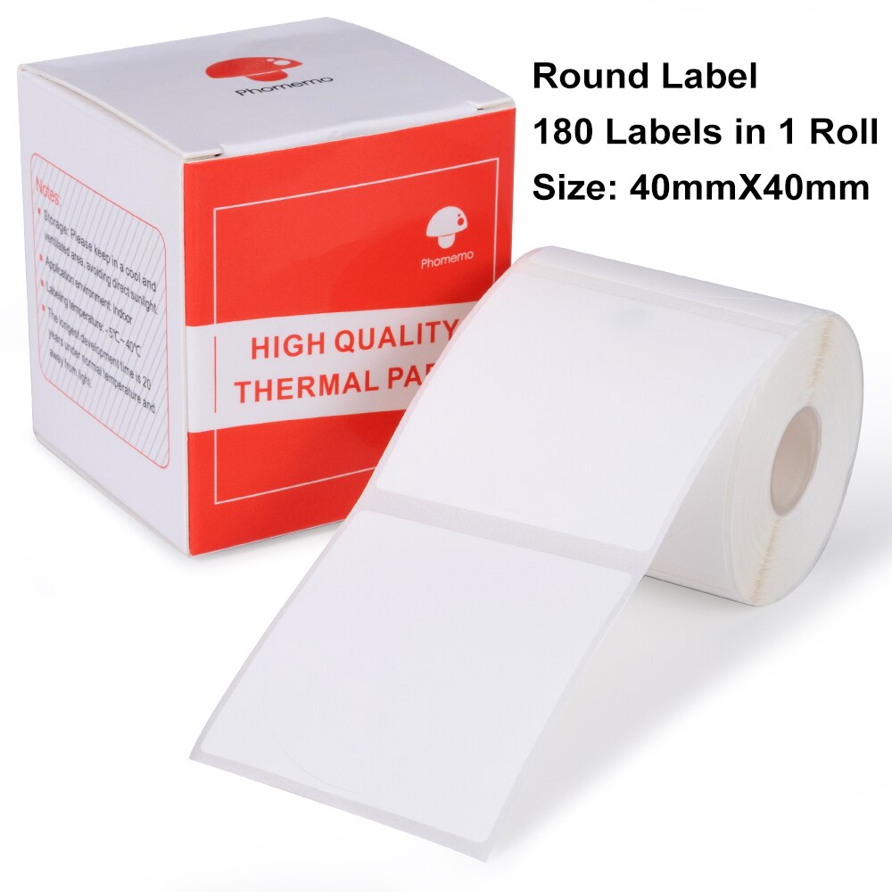 Phomemo M110 M200 M120 Label Printer Ronde Label Autoadhesivo Thermische Label Zelfklevend Papier Ronde Sticker Voor Zaken, Huis: White 40x40mm