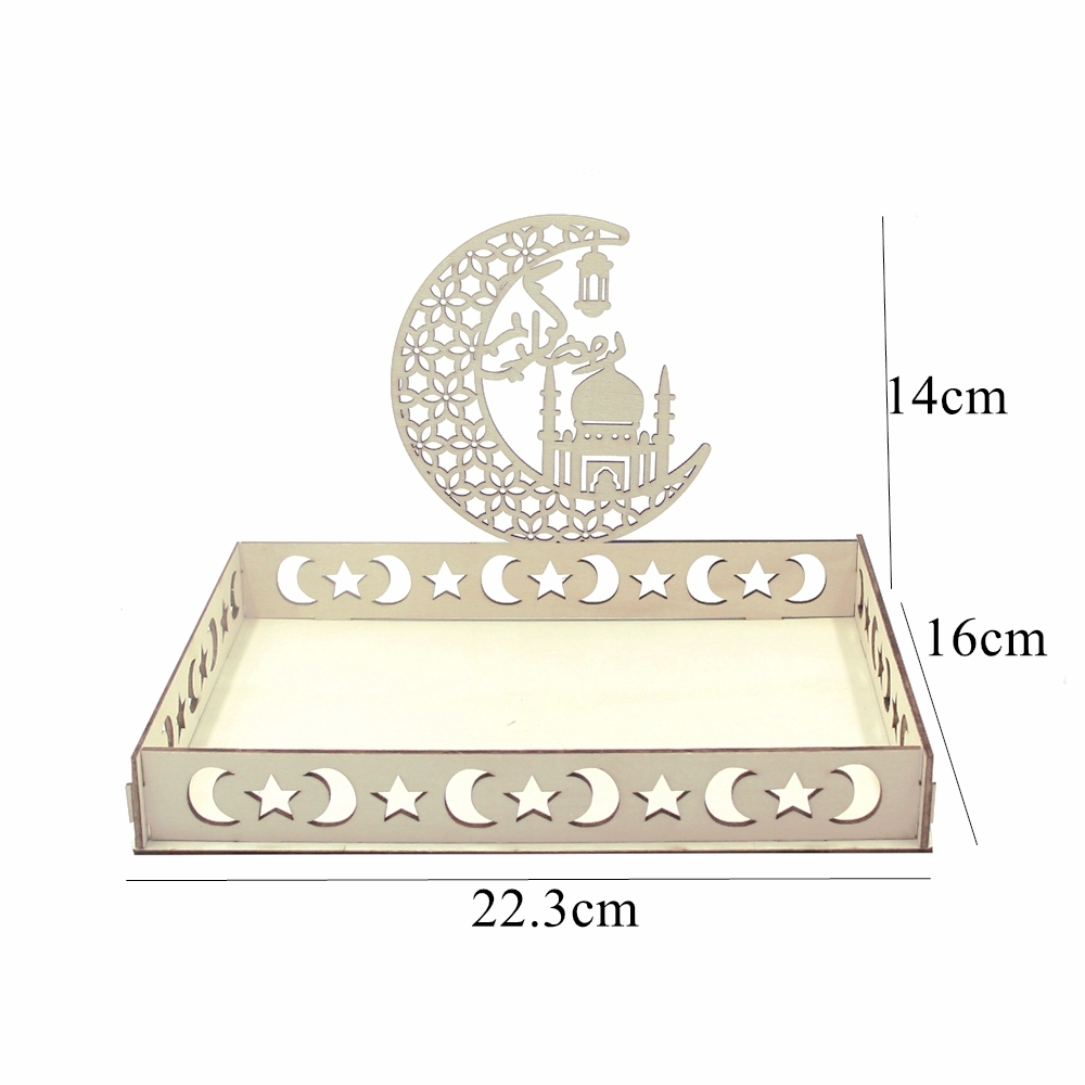 Eid Mubarak Wit Dienblad Maan Ster Houten Dienblad voor Ramadan Kareem Voedselhouder Benodigdheden Al Adha Islamitische Moslim Feestdecoraties: plum