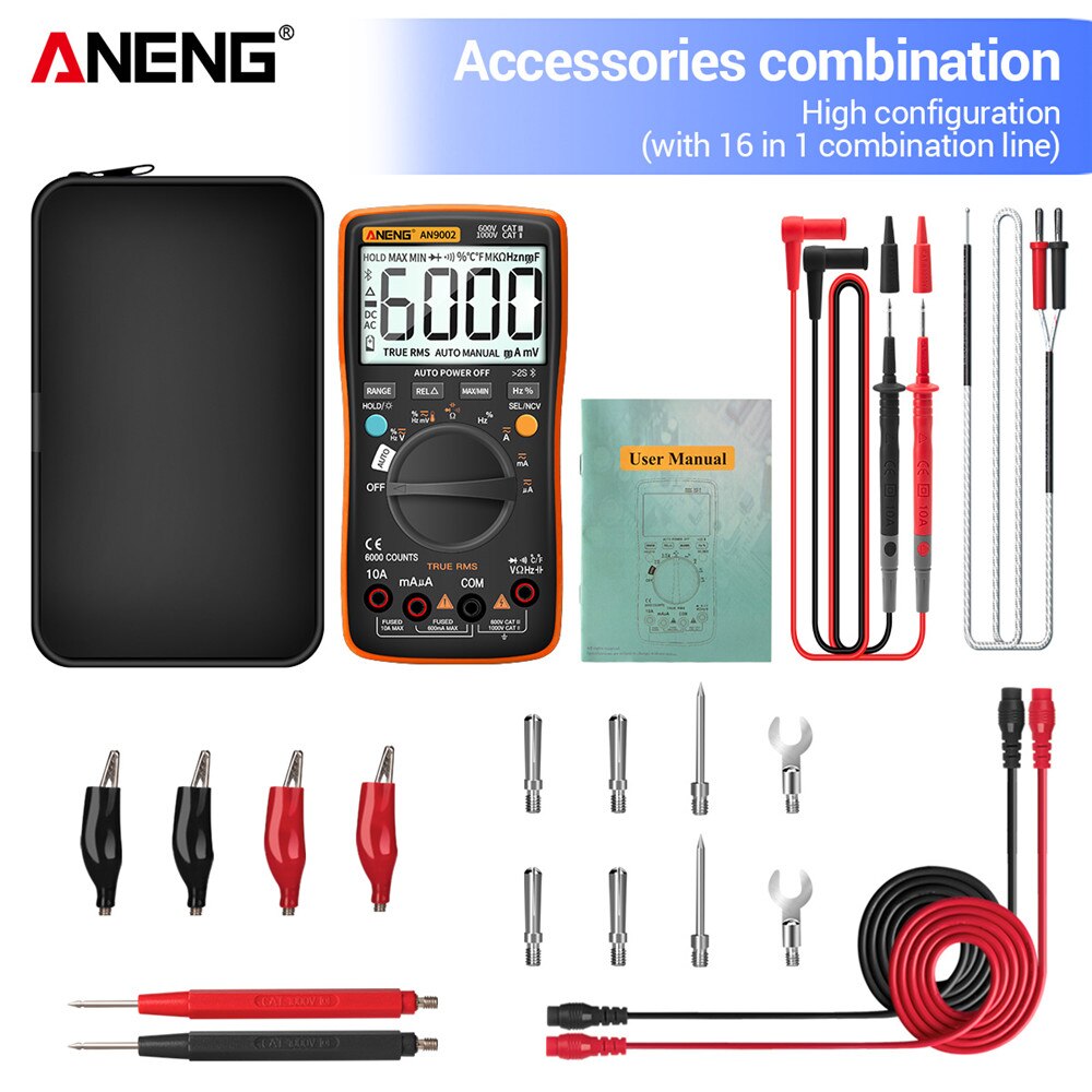 Aneng AN9002 Bluetooth Digitale Multimeter 6000 Telt Professionele Multimetrotrue Rms Ac/Dc Stroom Spanning Tester Auto-Range: AN9002 Orange Pro