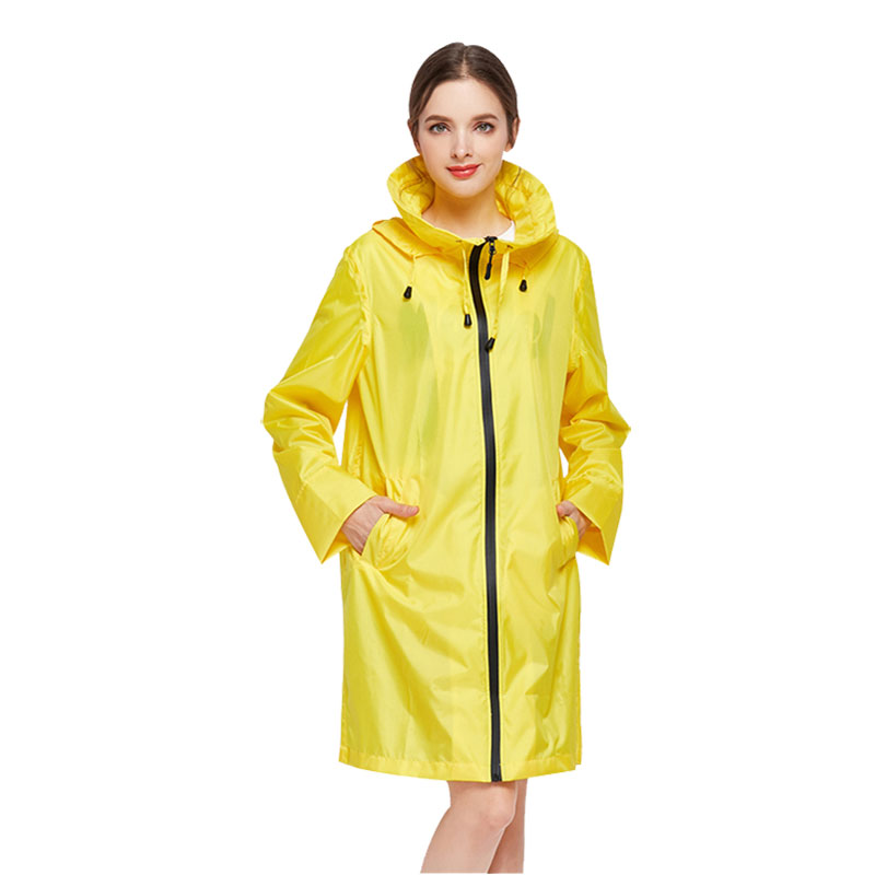 mode waterdicht polyester vrouwen geel lange regenjas jas hooded voor dames reizen tonen raingear 3 kleuren