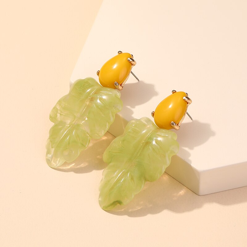 GuanLong Colorful Resin Leaf Long Earrings for Women Statement Large Acrylic Dangler Earring for Teen Girls: KE556-1