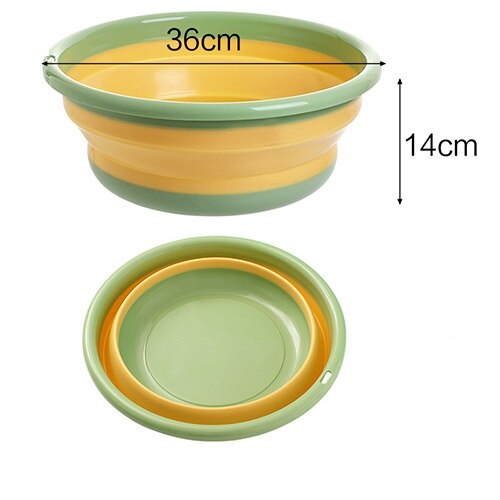 Folding Wash Basin Plastic Portable Outdoor Travel Laundry Tub Thickened Kitchen Vegetable Sink Household Cleaning Tools: A-Green-L