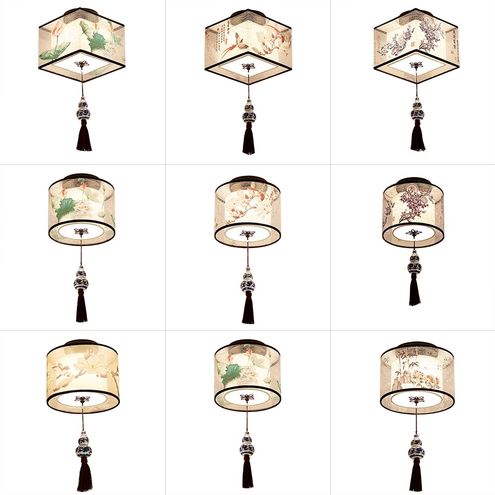 Chinese Ronde Vierkante Plafond Verlichting Armaturen Stof Voor Woonkamer Gangpad Schaduw Gemonteerd Lampa Sufitowa Japanse Led Plafond Lamp