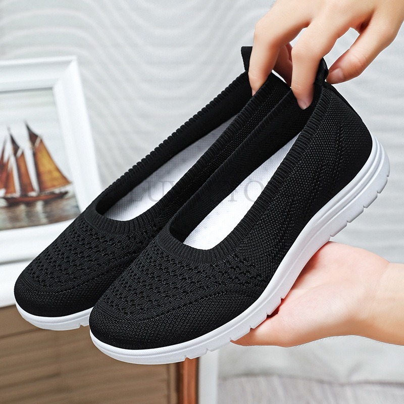 Women's Slip On Solid Color Shoes Summer Mesh Breathable Casual Shoes Walking Non Slip Platform Sandals Flats Loafers