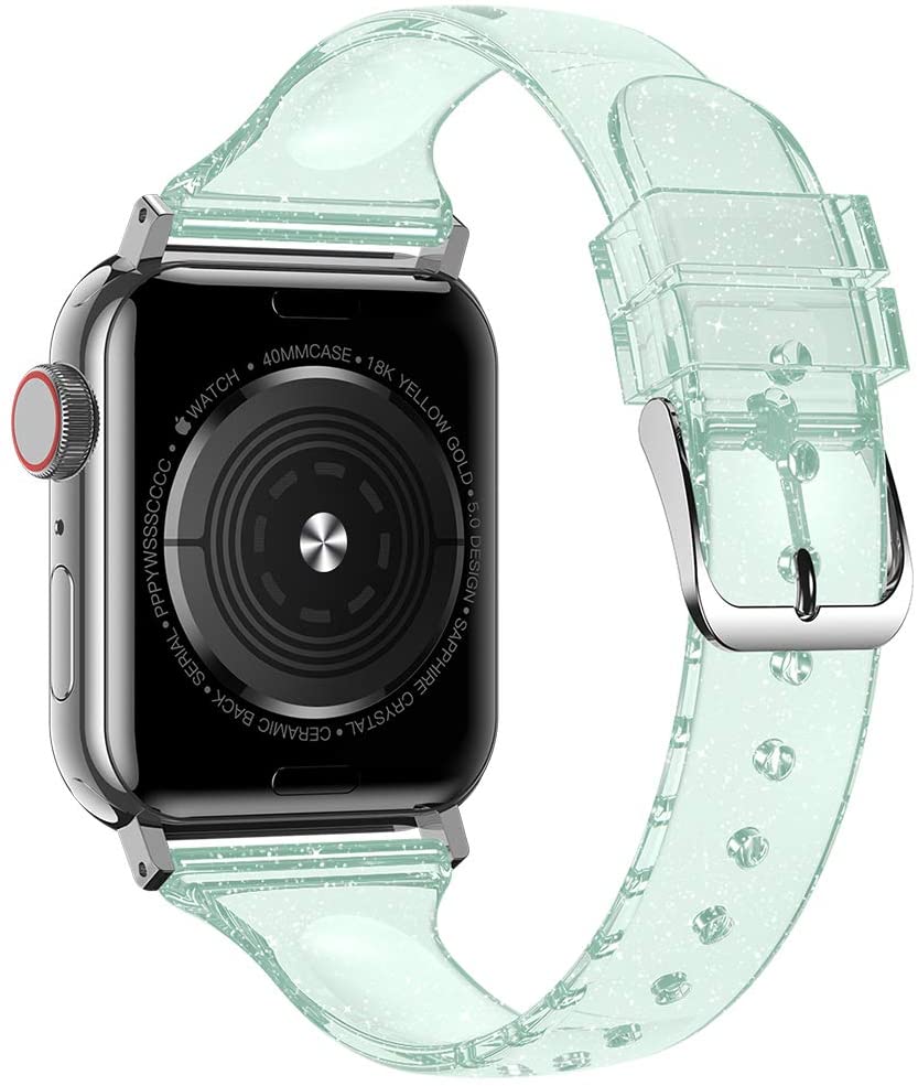 Glitter Strap for apple watch serie 6 se 5 4 3 iWatch band 38mm 42mm Slim Silicone correas bracelet Apple watch band 44mm 40mm: Green / 42mm or 44mm