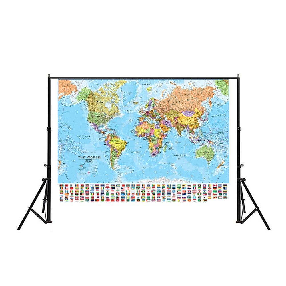 The World Political Physical Map 150x225cm Foldable No-fading World Map With National Flags For Culture And Education