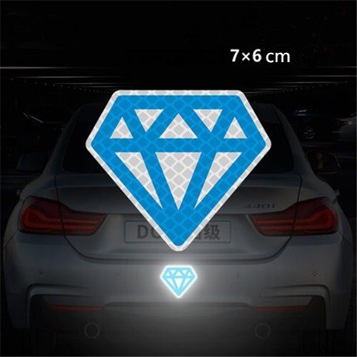 2pcs Diamond Pattern Reflective Sticker for Car Decoration Night Safety Warning Tape Vehicle Decal Cartoon Made with 3M: DiamondBlue