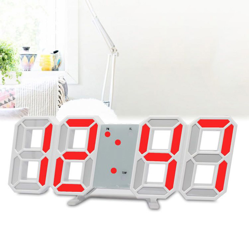 Grote digitale led-wandklok met snooze-tijd, modern 3d 12 24 uur display: Rood
