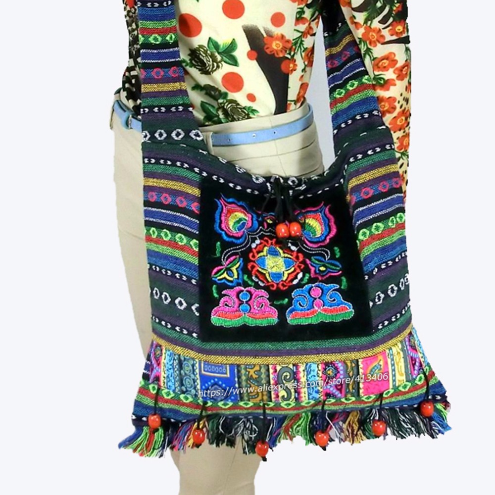 Vintage Hmong Tribal Etnische Thai Indian Boho Schoudertas Bericht Tas Linnen Handgemaakte Borduren Wandtapijt SYS-083F