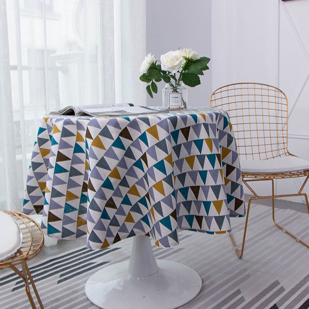 Nordic Style Round Tablecloth Simple Waterproof Restaurant Hotel Household Round Table Cloth Printing Plaid Geometric Animal