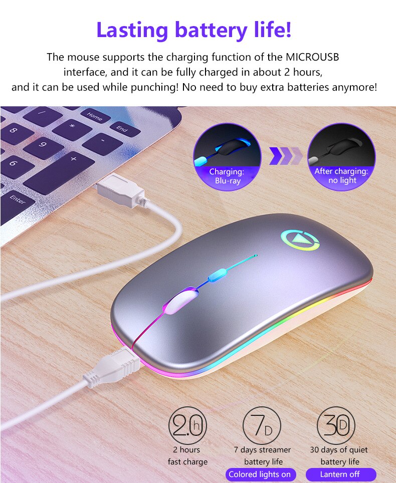 Wireless Mouse RGB Rechargeable Mouse Wireless Silent Mause LED Backlit Ergonomic Gaming Mouse For Laptop PC Office 2.4GHz