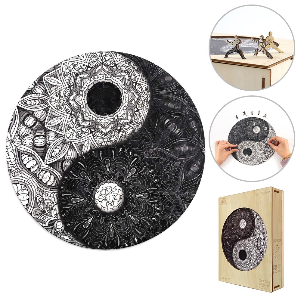 Chinese Yin Yang Wooden Puzzle For Adults Children Dropshipper Tai Chi Kung Fu Shape Wooden Jigsaw Wood DIY Crafts Toys