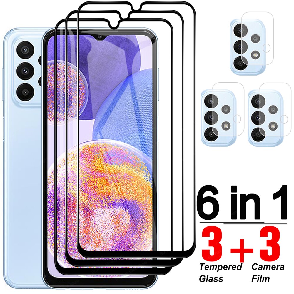 6 in 1 Tempered Glass For Samsung Galaxy A23 Cover Screen Protector Film For Samsung A23 SM-A235F SM-A235M Protective Glass: 3 Glass 3 Lens Film