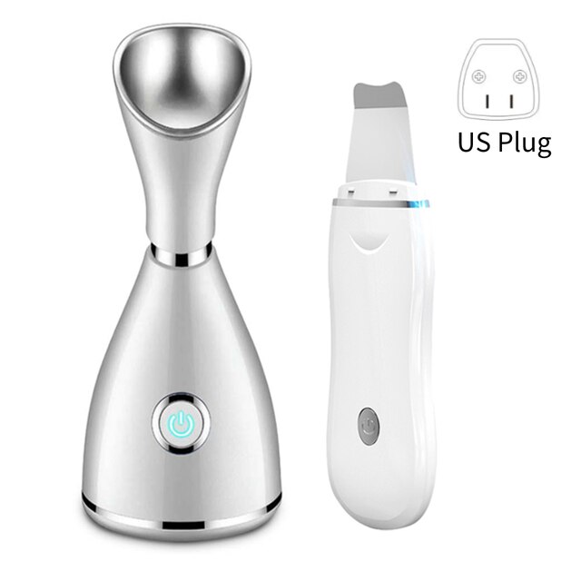 Ultrasonic Skin Scrubber Facial Pore Cleaner Moisturizing Facial Steamer Extractor Blackhead Removal Deep Clean Skin Care Tool: US Set 2