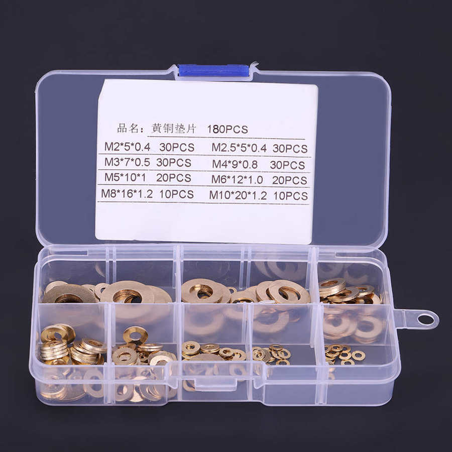 170Pcs/Box Brass Flat Washer Assortment Set M2/M2.5/M3/M4/M5/M6/M8/M10