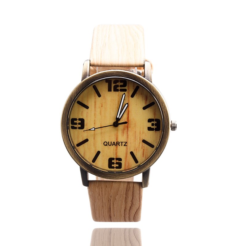 Heren-/dameshorloges met de klok mee, weergave van houtnerf, levensecht patroon, kwartsleren horloge, vrijetijdshorloge, roestvrijstalen wijzerplaat: Houtnerf 2