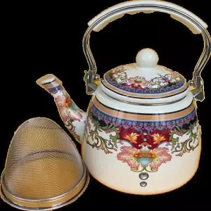 Enamel Pot Large Capacity Thickening 5L Enamel Kettle Milk Teapot Flat Bottom Pot Full Flower Induction Cooker Universal Teapot: 3.3L