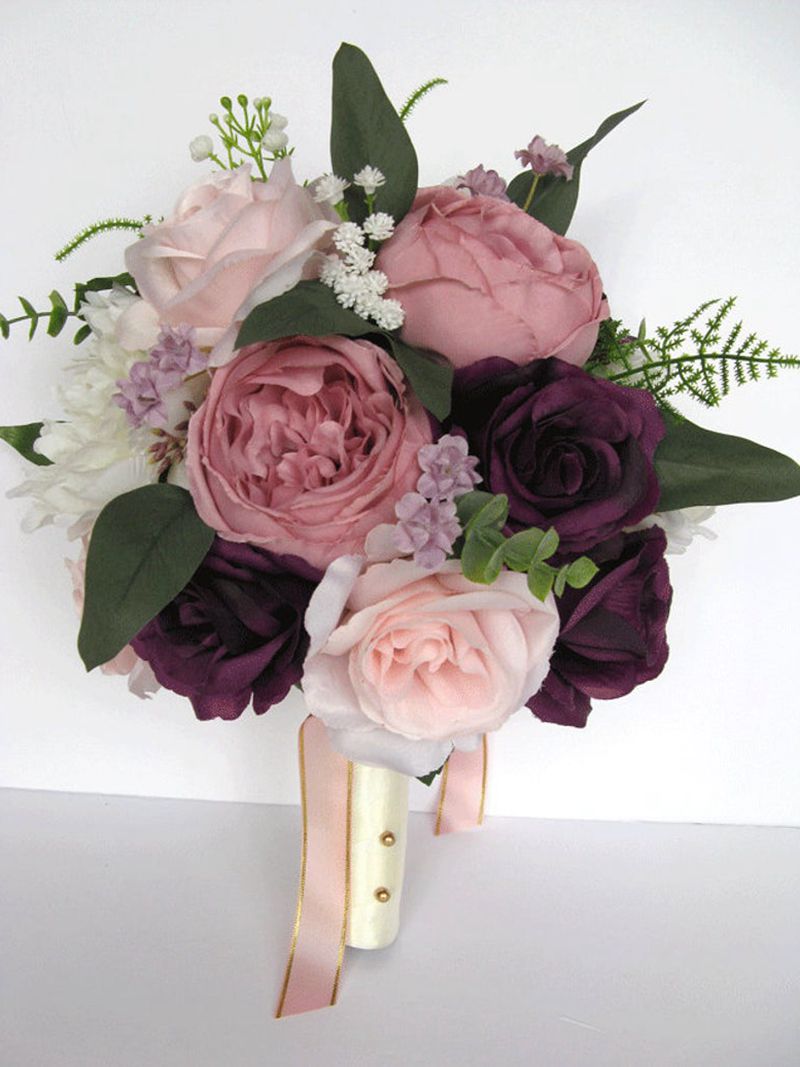 Bouquet de mariage Bouquet nuptial fleurs de mariage accessoires de mariage mauve prune rose blush aubergine fleur de soie décoration de la maison