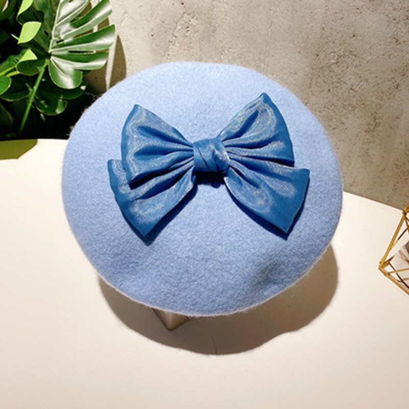 Béret en laine avec nœud papillon pour femme, chapeau avec motif de biscuits, de couleur unie, idéal pour l&#39;automne et l&#39;hiver: 06