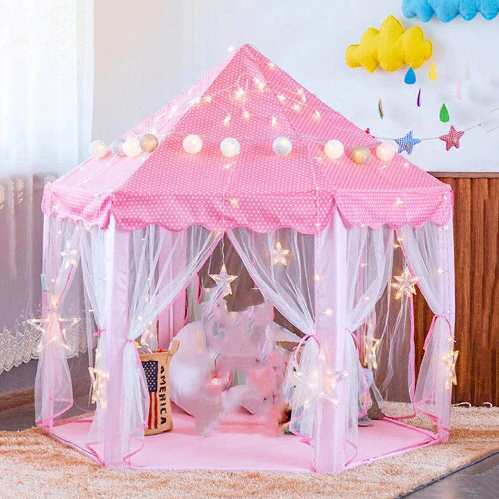 Castillo de princesa rosa para niñas, tienda de campaña para jardín exterior, plegable, piscina, casa de juegos portátil
