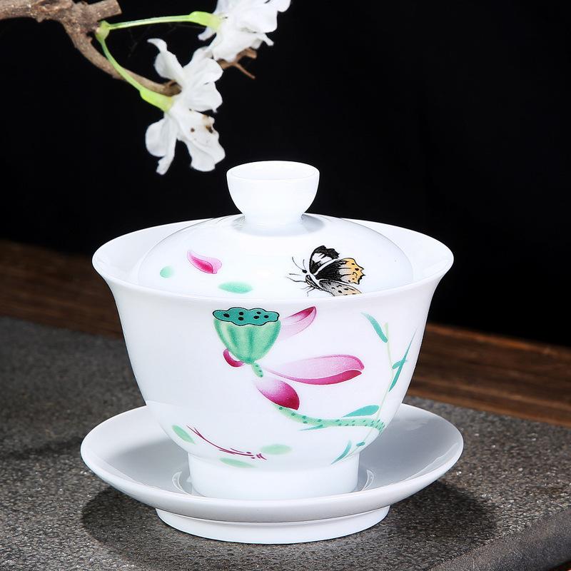Chinese Tradition Gai Wan Tea Set Bone China Tea Sets Gaiwan Tea Porcelain Pot Set For Travel Ceramic Beautiful And Easy Kettle: 17