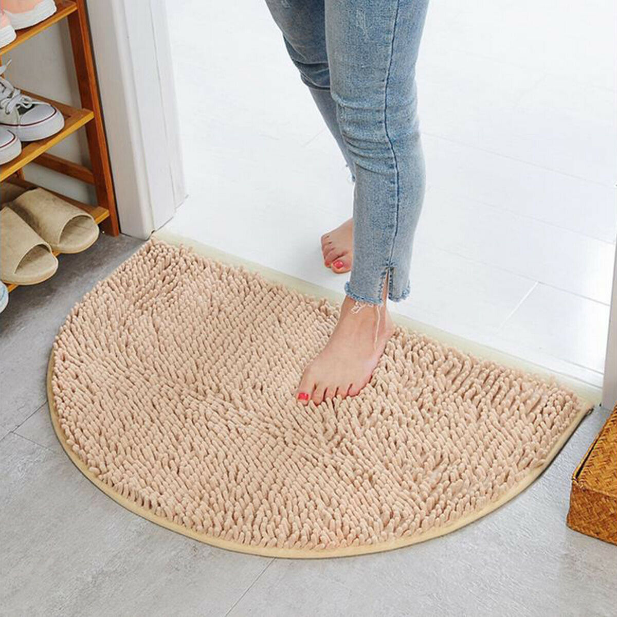 Half Moon Round Semi Circle Machine Washable Rubber Back Mat Bathroom Rug: 01