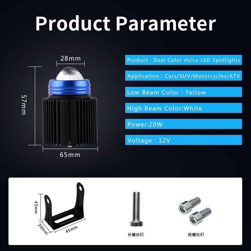 2 stk lastbil bil motorcykel universal offroad led arbejdslys projektor linse spotlight fjernlys hvid gul 4 x 4 scootere atv