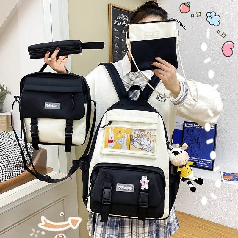 4 unids/set de lona mochilas para mujeres lindo bolsas para la Escuela de las niñas adolescentes bolsas los estudiantes mochilas para mujer mochila