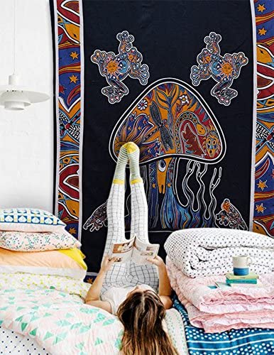 Trippy Psychedelic Mushroom Tapestry Frogs Magic Shrooms Animal Wall Art