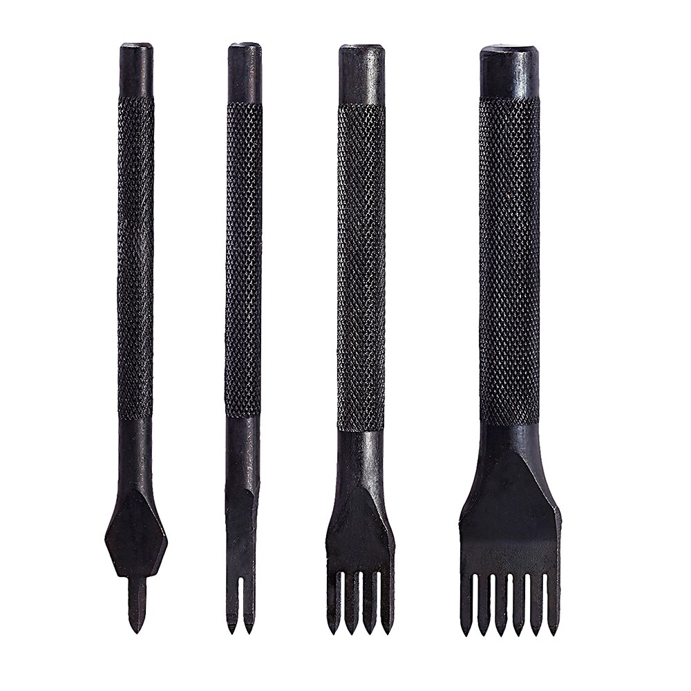LMDZ Black Steel 3mm 4mm 1/2/4/6 Prong Inch Chisel Leather Craft Tools Hole Punch Lacing Stitching Perforate Leather