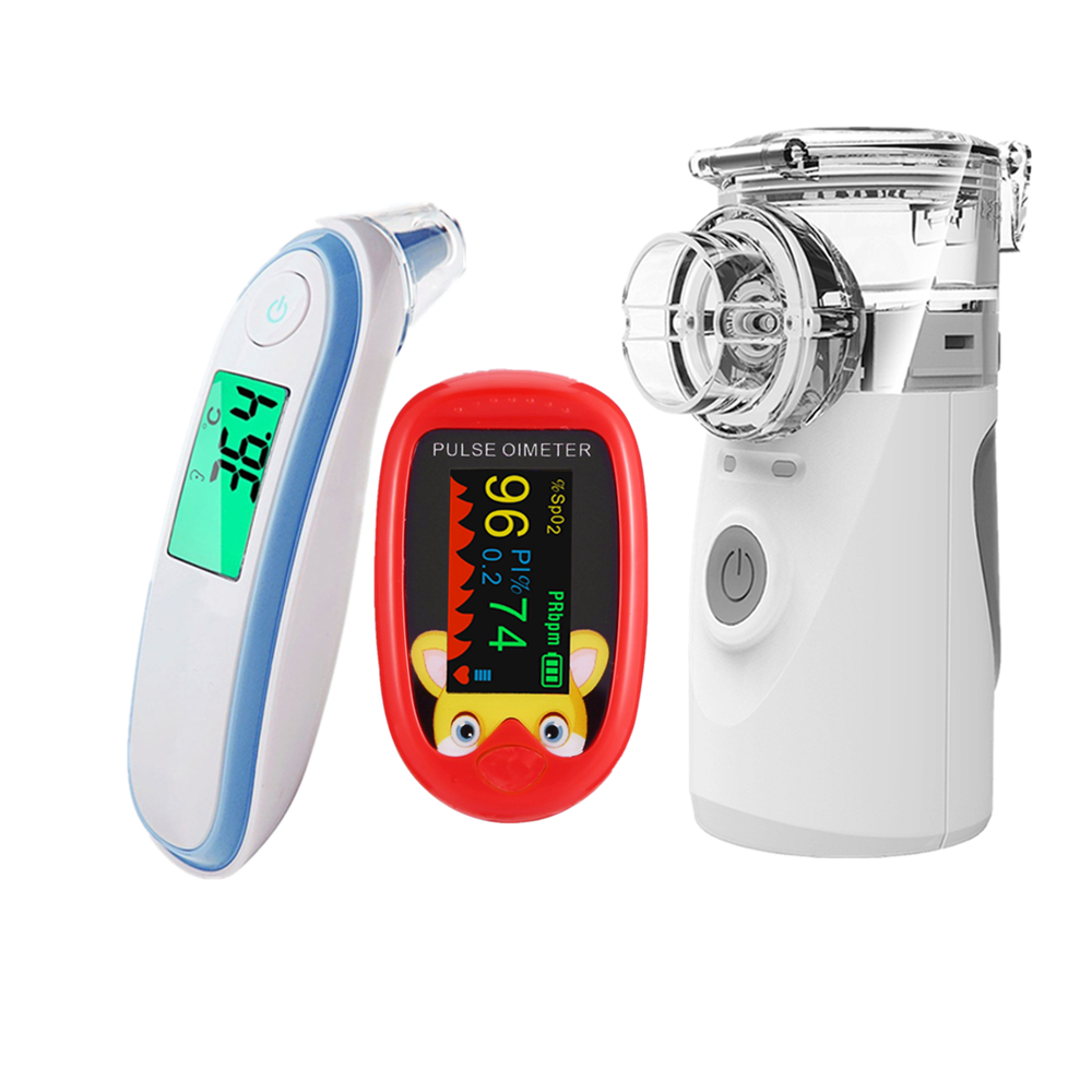 Oxímetro de dedo recargable para bebé, termómetro infrarrojo digital, Mini inhalador silencioso portátil, nebulizador