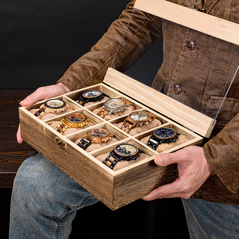 Versieren Hout Horloge Display Box 4 Slot 8 Slots Pu Leather Vitrine Dozen Horloge Sieraden Organizer 6 Slot madera
