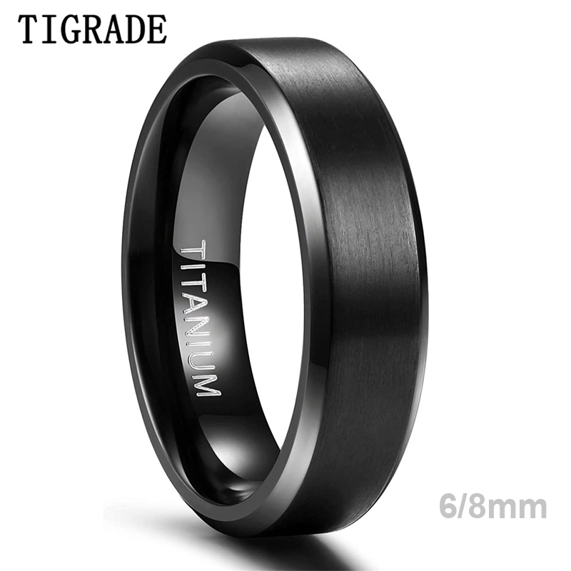 TIGRADE 6mm 8mm Titanium Ring Men Women Black Matte Wedding Engagement Band Brushed Unisex Couple Rings Comfort Fit