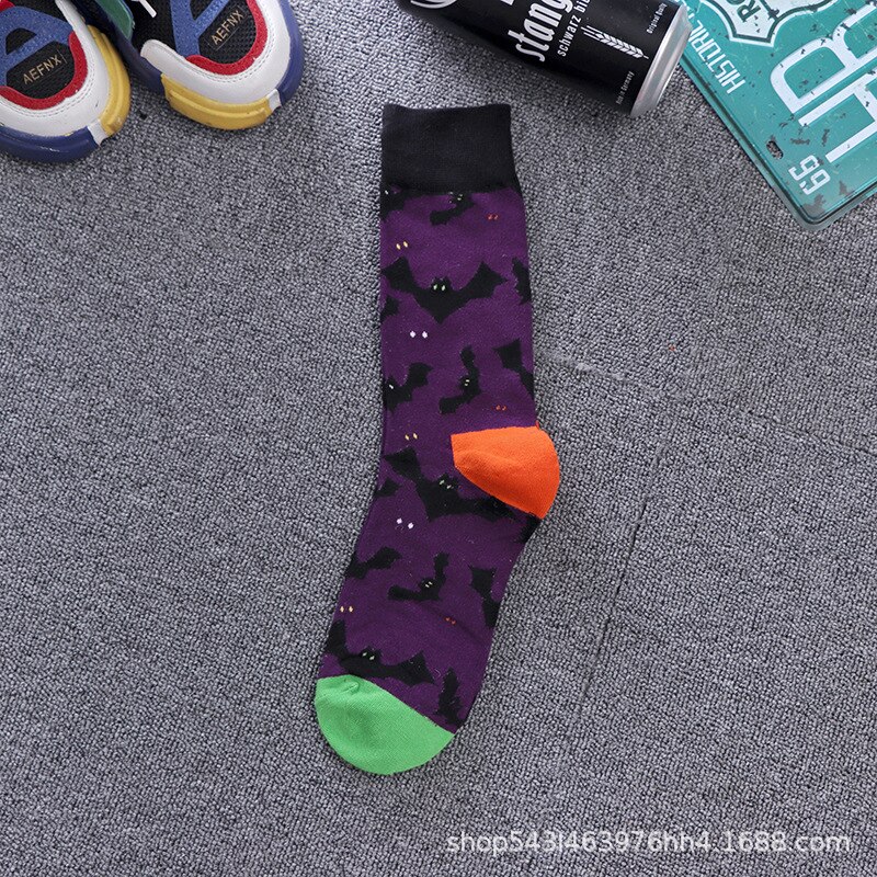 Newly Men Socks Cotton Casual Personality Hip Hop Streetwear Happy Socks for Men Brand: Purple bats